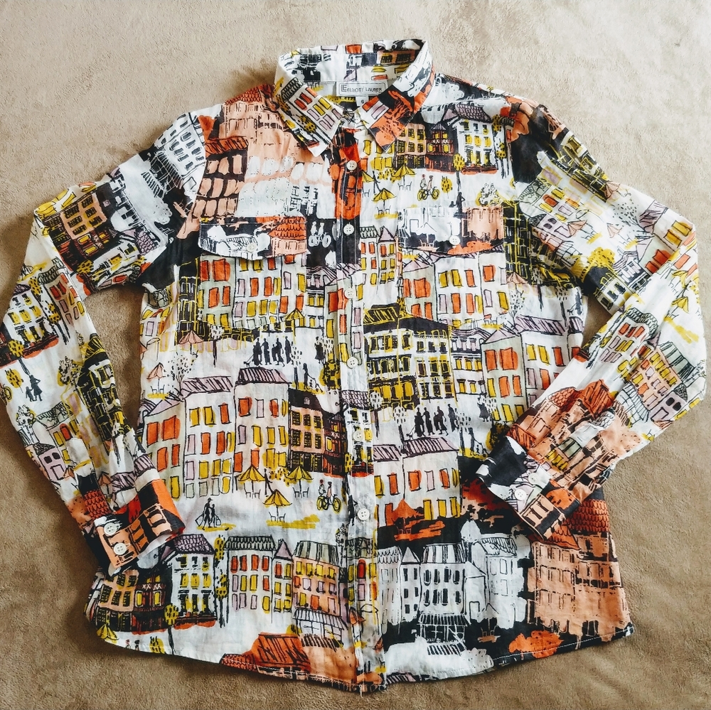 Elliott Lauren Sheer Cotton Button Up Top Size 6
